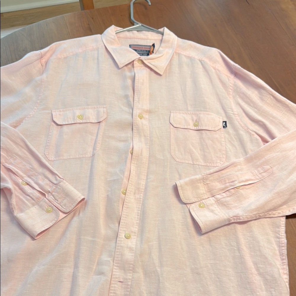 Men's Vineyard Vines Pink Linen Button-Up Shirt
